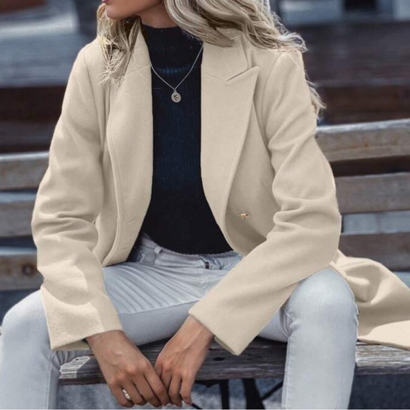 Classic button double breasted trench pea coat jacket - Picture 5 of 7